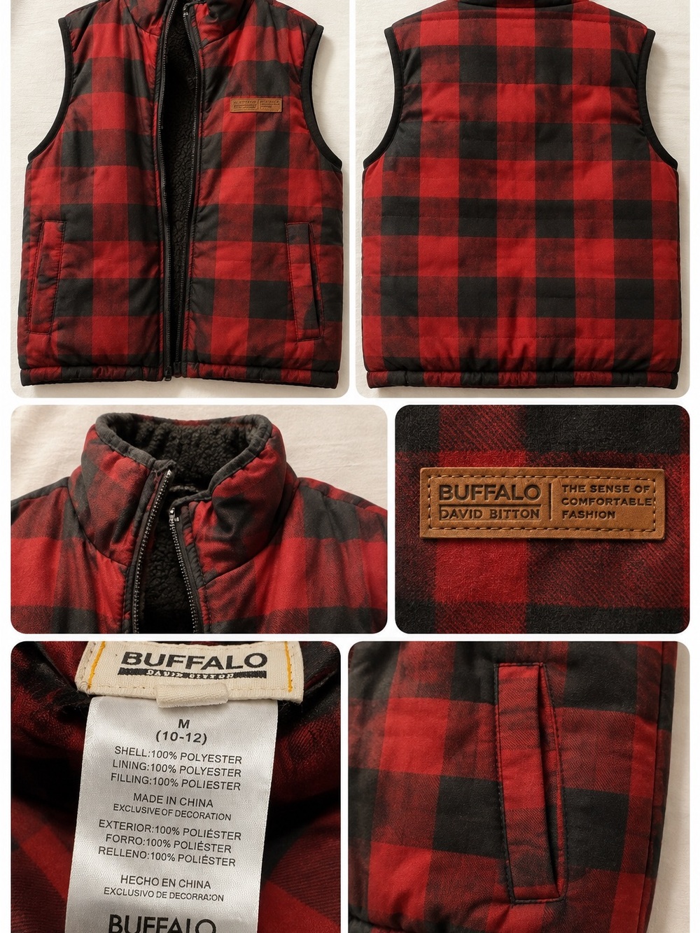 Kids Buffalo David Bitton Kids Red & Black Plaid Puffer Vest size 10-12